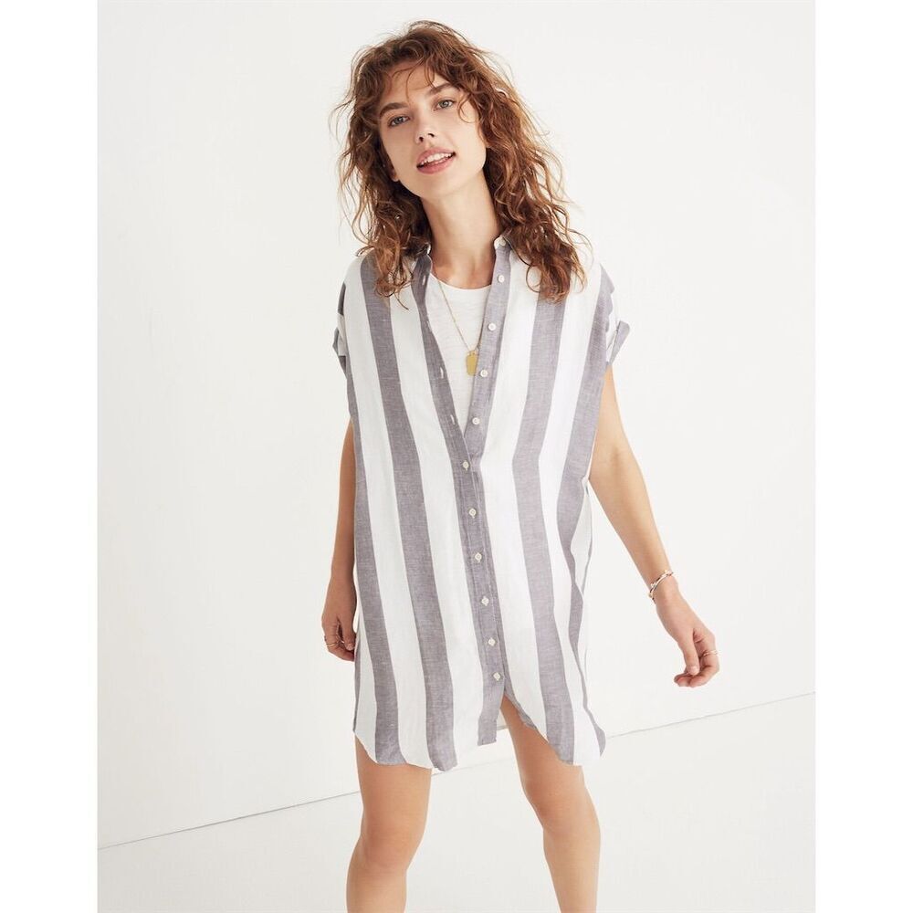 Madewell Women's Gray Stripe Shirtdress Size S Knee Length Casual
